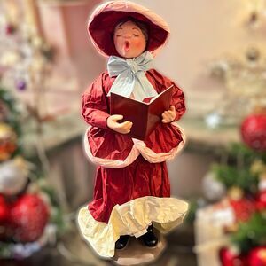 APEX Paper Mache Christmas Carolers Red Dress Women Dickens Vtg Holiday Decor